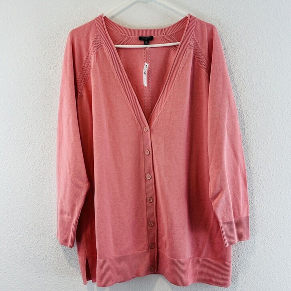 Womens 1X Talbots Cardigan Sweater Pink Knit Button Front Long‎ Sleeve Grandpa - Picture 1 of 6